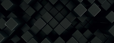 black cubes background, 3d render, panoramic imageの写真素材
