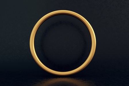 golden circle on dark, blank layout background, 3d renderの写真素材