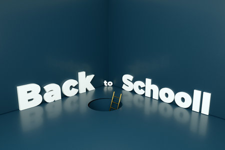 back to school inscription over blue background, 3d renderの写真素材