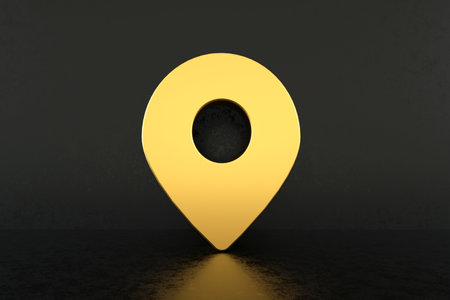 golden 3d pin over black background, 3d renderの写真素材