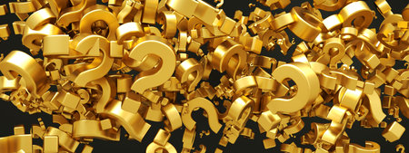 question marks random cloner over black background, 3d render, panoramic imageの写真素材