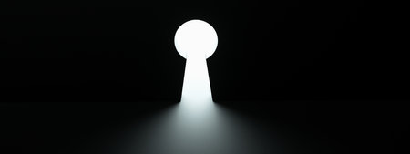 keyhole symbol of hope or success, 3d render, panoramic imageの写真素材
