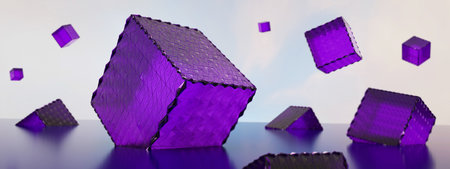 surrealistic abstract background of technological interstellar cubes, 3d render, panoramic imageの写真素材