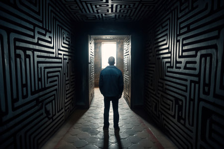 businessman at the entrance to a maze. Generative Aiの素材