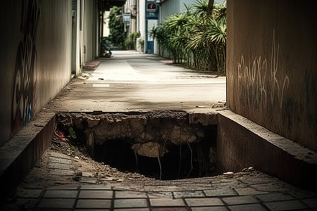 collapsed asphalt on the street. Generative Aiの素材