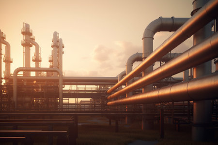 the equipment of oil refining, industrial pipelines of an oil-refinery plant. Generative Aiの素材