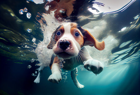 dog snorkeling in the sea. Generative Aiの素材