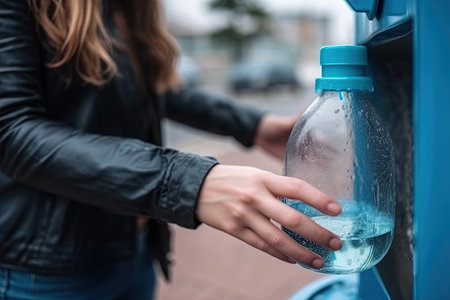 Closeup woman hand throwing plastic water bottle. Generative Aiの素材