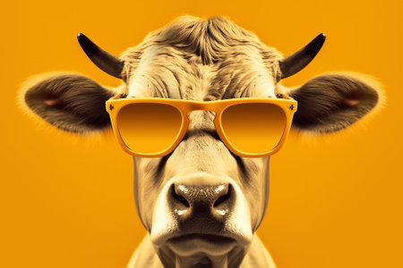 Funny cow in sunglasses, vacation concept. Generative Aiの素材