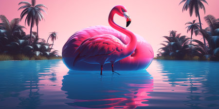 pink flamingo, summer vacation, panoramic image. Generative Aiの素材