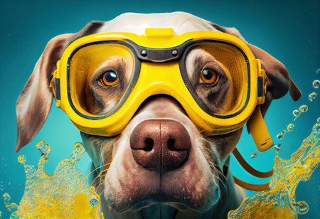 Portrait of a dog in a diving mask, summer vacation concept. Generative Aiの素材