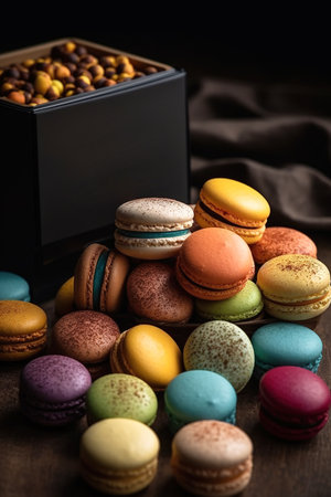 sweet macarons on wood table. Generative Aiの素材