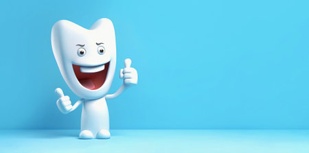 Tooth cartoon with thumb up, panoramic layout. Generative Aiの素材