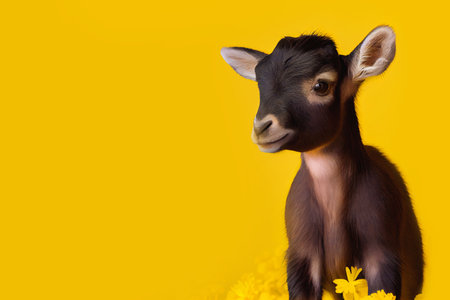 baby goat over yellow background. Generative Aiの素材