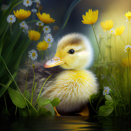 baby duck in the grass. Generative Aiの素材