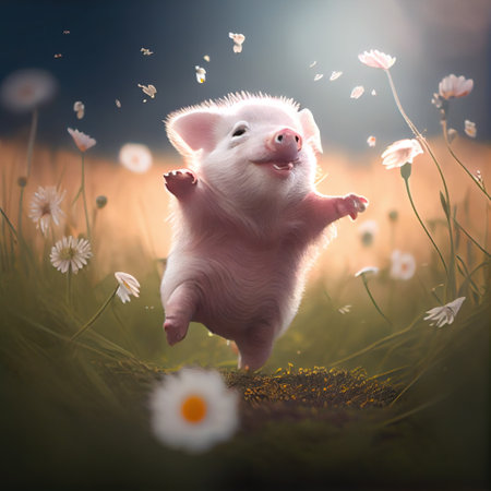 baby pig in chamomile field, springtime concept. Generative Aiの素材
