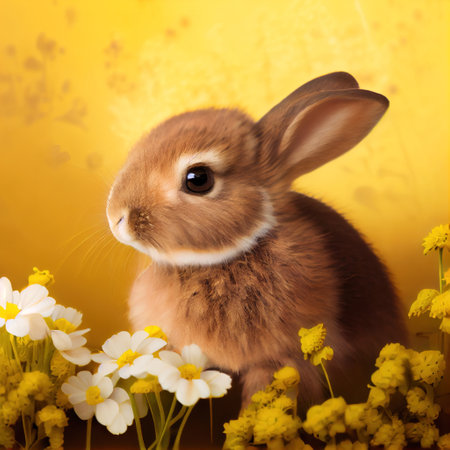 baby rabbit with flowers. Generative Aiの素材