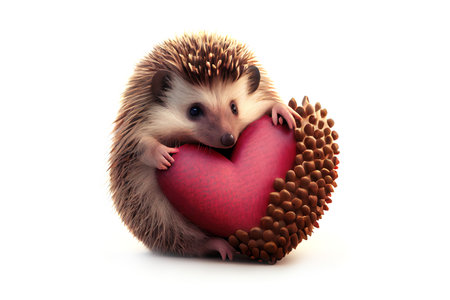 Valentines day card with cute hedgehog.  Generative AIの素材