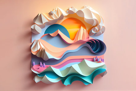 Abstract realistic papercut decoration textured with cardboard wavy layers. Generative Aiの素材