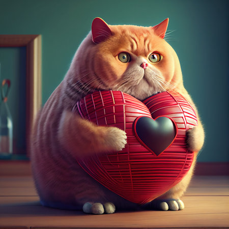 cat with heart, postcard for 14th february. Generative AIの素材