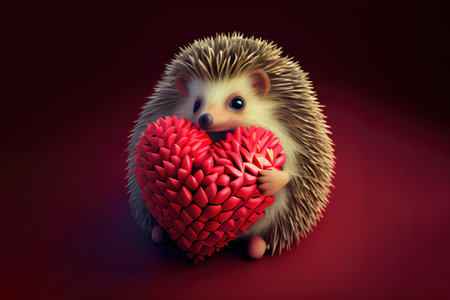 Valentines day card with cute hedgehog.  Generative AIの素材
