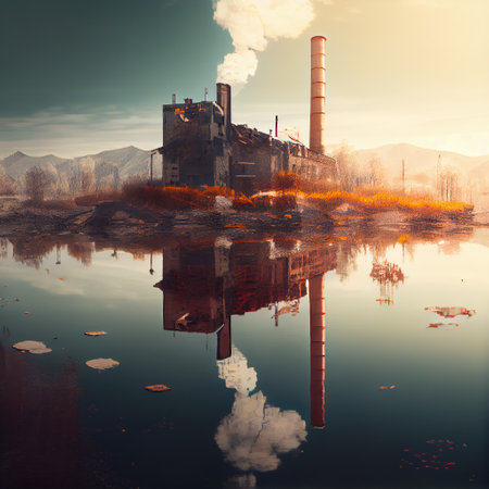 ecological disaster, factory polluted environment. Generative Aiの素材