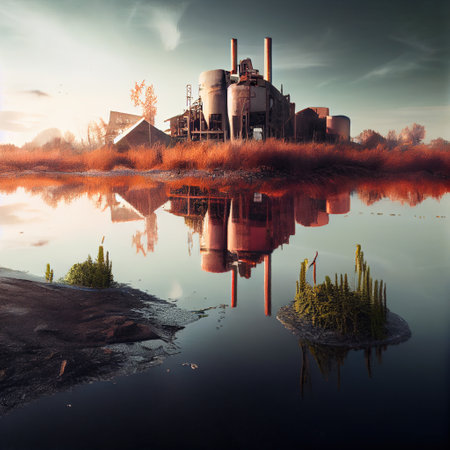 ecological disaster, factory polluted environment. Generative Aiの素材