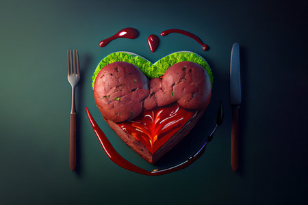 favourite dish and heart for Valentines day. relationship concept. Generative Aiの素材