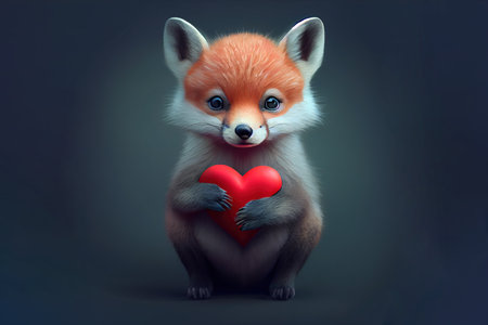 cartoon fox with red heart, concept happy Valentine's day. Generative AIの素材