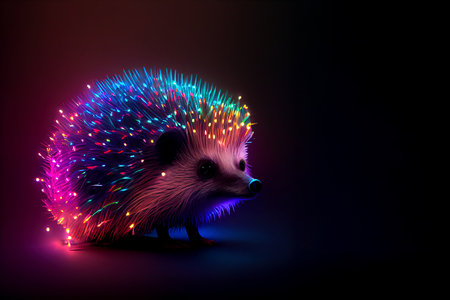 hedgehog neon on black background. Generative Aiの素材