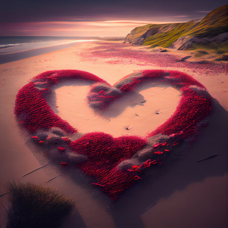 heart on the sandy beach. Generation Aiの素材