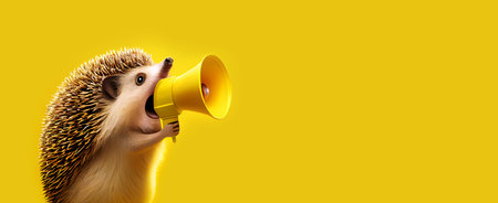 hedgehog with megaphone, panoramic layout. Generative Aiの素材
