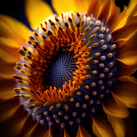 macro sunflower over black background. Generative Aiの素材