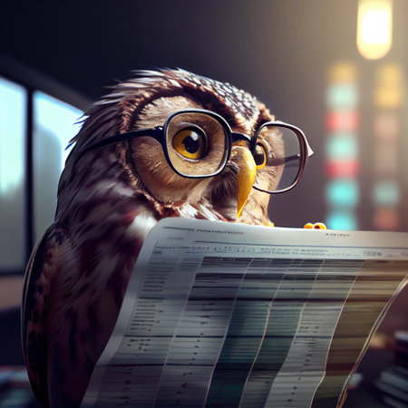 owl in glasses reading a newspaper. Generative Aiの素材