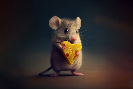 little mouse holding cheese heart, mouse in love. Generative Aiの素材