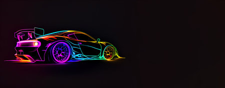 neon silhouette of modern car, panoramic layout. Generative Aiの素材
