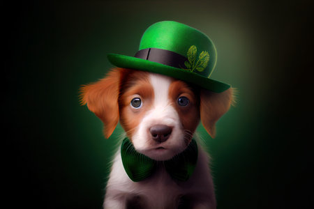 puppy in Saint Patrick day hat. Generative Aiの素材
