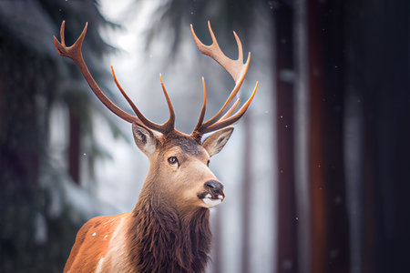 portrait of noble red deer with big horns, christmas deer. Generative Aiの素材
