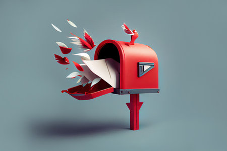 Red mailbox with flying envelope. Generative Aiの素材