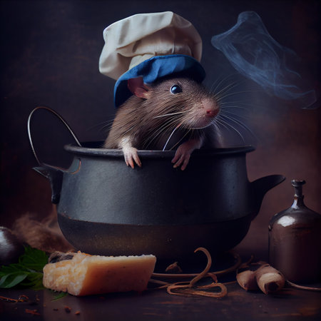 cute rat in a chef's hat cooks food. Generative Aiの素材