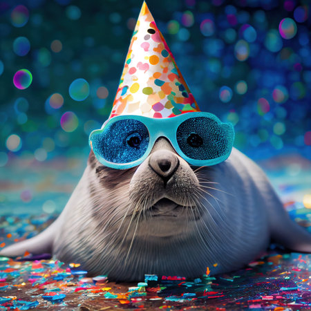 seal in party hat and sunglasses. Generative Aiの素材