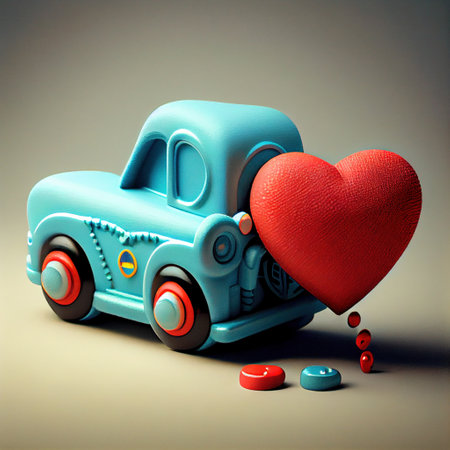 toy car with red heart, postcard Valentine's day. Generative Aiの素材