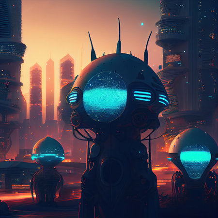 UFO in city. Generative Aiの素材