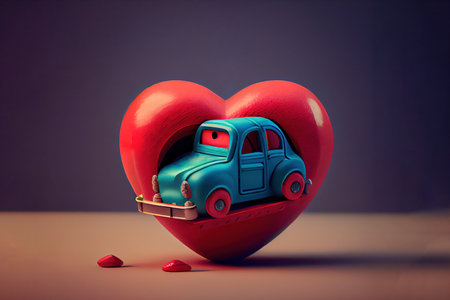 toy car with red heart, concept Valentine's day. Generative Aiの素材