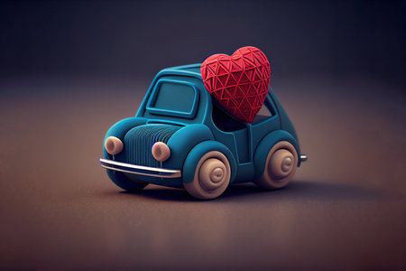 toy car with red heart, postcard Valentine's day. Generative Aiの素材