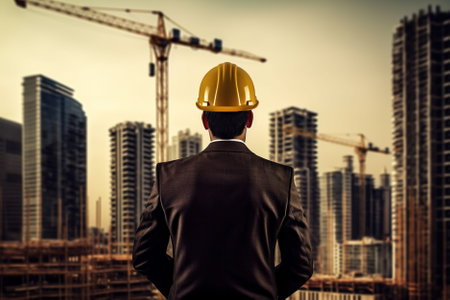 a businessman looking at construction site. Generative Aiの素材