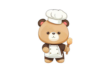 Cute baby bear chef isolated on white background. Generative Aiの素材