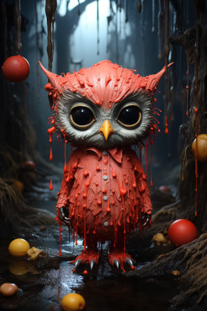 red owl in fantasy forest. Generative Aiの素材
