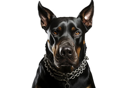 Portrait of angry doberman dog isolated on white background. Generative Aiの素材