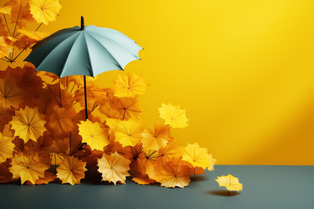 umbrella and gold leaves, concept of autumn season. Generative Aiの素材